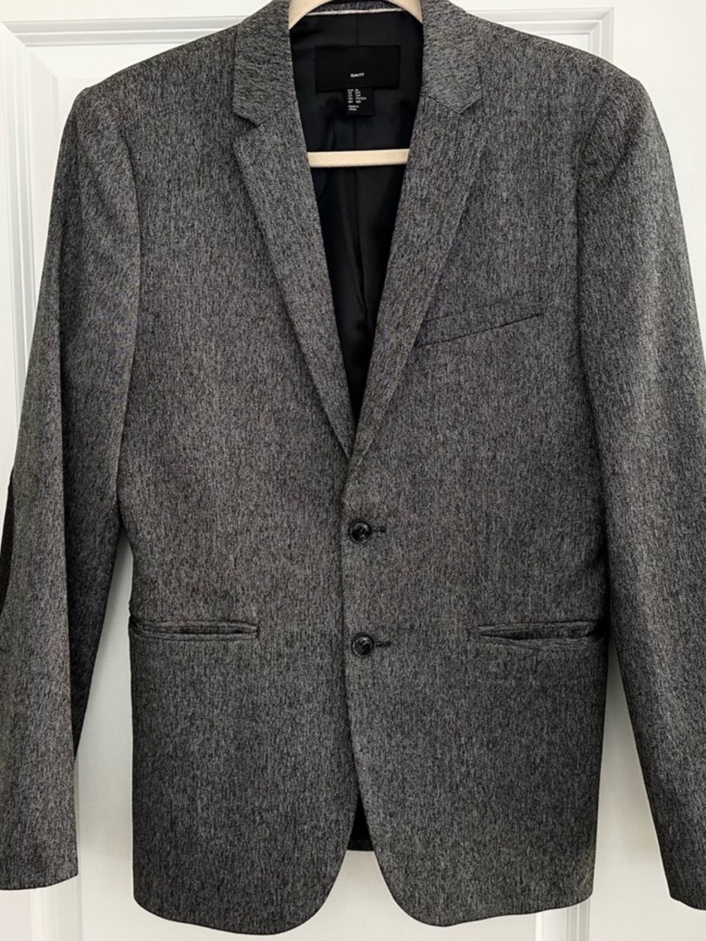 Slim Fit Charcoal Grey Blazer Jacket With Black Elbow Patches - Fall / Office
